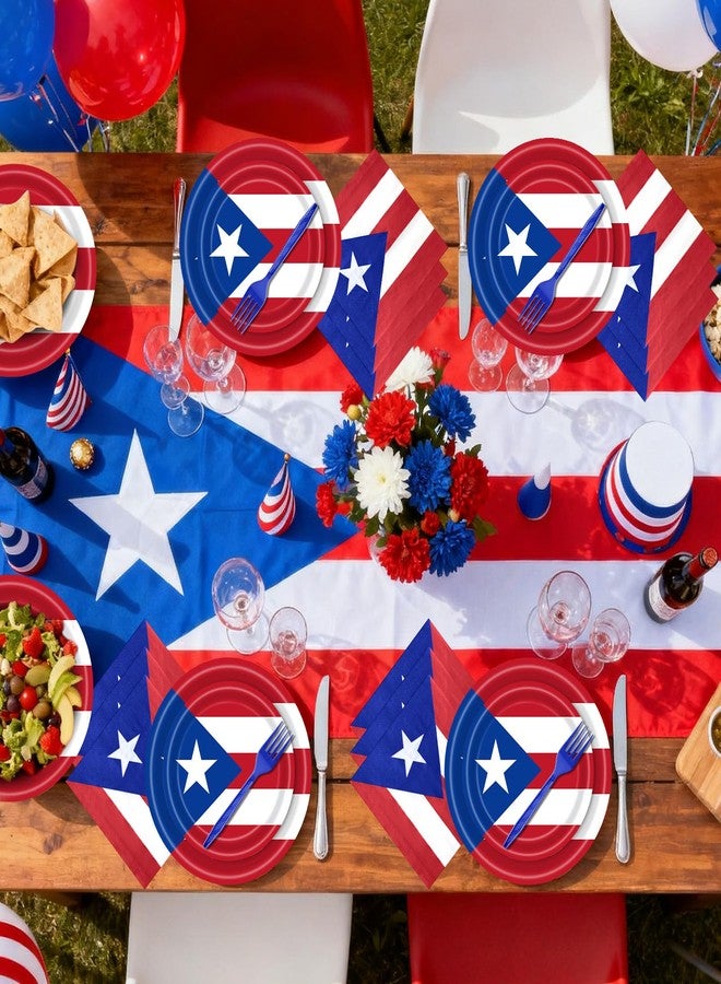 Geodurn 100 Pcs Puerto Rico Flag Party Supplies - Serves 25, Red White Blue Disposable Tableware, Includes Paper Plates, Napkins, and Plastic Forks for Puerto Rican Fiesta, National Day, Cultural Celebrations - Image 4